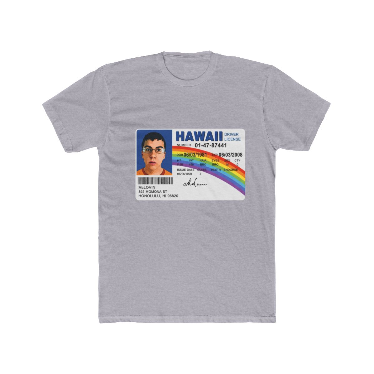 Mclovin from Superbad T Shirt For Men, McLovin Drivers Women V Neck Shirt, McLovin Shirt For Kids, Mclovin ID T Shirt - 0788 - alternate angle 3, merchandise