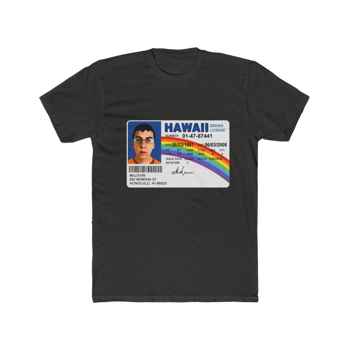 Mclovin from Superbad T Shirt For Men, McLovin Drivers Women V Neck Shirt, McLovin Shirt For Kids, Mclovin ID T Shirt - 0788 - alternate angle 5, merchandise
